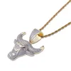 Iced Out CZ King Bull Demon Pendentif Collier Or Argent Hommes Avec Corde Chaîne Hip Hop/Punk Bijoux De Mode