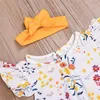 Летняя девочка детская одежда набор с коротким рукавом напечатанный топ + желтый ремешок юбка + луки головы 3 шт. Устанавливает детские дизайнерские одежды для девочек JY362
