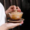 Antik ugn Gaiwan porslin målade guldlandskap täcker pigmenterad keramik kung fu te turen vintage chinaware te skål