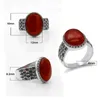 Turkiet smycken 925 Sterling Silver Big Natural Redblack Agate Stone Ring For Men Thai Silver Style Finger Ring Male Women3920260