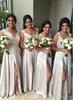 Elegant Sexy Bridesmaid Dresses Jewel Neck Illusion High Side Split Lace Appliques Beads Maid of Honor Gowns Wedding Guest Dress Custom