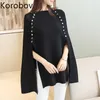 Pullovers kvinnor kappa höst Nya stickade dubbla breasted oversize tröjor Batwing Sleeve Solid Sueter Mujer