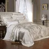 Sliver Gold Luxury Silk Satin Jacquard duvet cover bedding set queen king size Embroidery bed set bed sheet Fitted sheet set T2001244I