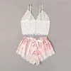 V cou solide vêtements de nuit été femmes pyjamas soie pijamas vêtements de nuit dentelle pantalons courts lingerie évidé sous-vêtements maternité tissu 100p GGA3489