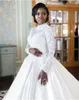 Muslim Plus Size Wedding Dresses African Appliques Lace Long Sleeves Wedding Dress Satin Back covered Buttons Bridal gowns robes de mariée