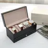 4 Grids PU Leather Jewelry Watch Casket with Drawer Organizer Box Holder