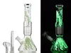 Bongs à tube droit brillent dans le noir Bong en verre 6 bras Tree Perc Pipe à eau Diffuse Downstem Beaker Dab Oil Rigs GID05