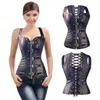 Corsetto in pelle Corsetti e bustini in vita da donna Lingerie sexy Abbigliamento gotico Corsetto in poliestere nero Top Shaper in vita a spillo