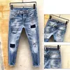 Jeans en denim pour hommes, mode italienne, vrai slim, lavé, fermeture éclair, pantalons décontractés urbains décorés, 226s