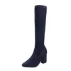 New women's boots Europe pointed denim in the tube was thin and thick with the side zipper large size Knight boots