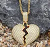 Stainless Steel Broken Heart Twisted Chain Couple Necklace Austrian Diamond Full Rhinestone Pendants Necklaces for Men Women Bling Hip Hop Jewelry