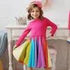 Vestido de arcoíris para niñas pequeñas, vestidos de retales de manga larga para primavera y otoño, vestido de princesa, ropa de fiesta de Navidad para niños, caliente