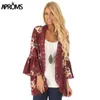 Moda-Aproms Manga Flare Crochê Renda Chiffon Casaco Feminino Manga 3/4 Estampa Floral Quimono Senhoras Casual Outono Aberto Frente Outwear Tops