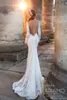 New Amazing Full Lace Wedding Dresses Sexy Mermaid Open Back Long Sleeve Bohemian Simple Beach Bridal Gowns Vestidos De Mariee