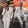 2020 Moda cremoso Homens ternos de três peças entalhado lapela Wedding Designer Smoking Jacket Homens Vest Calças