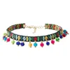 2 Farben Mode Halsband Halskette gewebt bunte Plüsch Ball Anhänger ethnische Kragen Halsband Halskette für Frauen