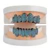 Guld silver bling cz cubic zirconia iced out vampyr tänder grillz oregelbunden blandad färg diamant fang grillar hip hop halloween tänder kepsar