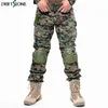 Camouflage Military Tactical Pants Army Military Uniform Byxor Airsoft Paintball Combat Cargo Byxor med knäskydd V191114