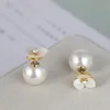 Fashion-charm stud örhänge med 1,3 cm boll pärla och blomma 18k guldpläterade smycken romantiska kvinnor örhängen gratis frakt pS6747