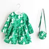 Long Sleeve Dress Girl Christmas Autumn Winter Floral Print Toddler Dresses Kids Clothes Children with Bag