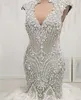 Luxury Beading Crystals Mermaid Wedding Dresses Sheer Jewel Neck Sleeveless Lace Appliques Wedding Dress Bridal Gowns Plus Size