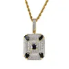 Fashion-Black Gemstone Pendant Halsband för män Västra Square Diamanter Lyx halsband Real Gold Plated Koppar Zircons Kubanska kedjor