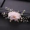 Trendiga bröllopshår Pins Rosa Blomma Pearl Crystal Bridal Headpiece Tiara Kvinnor Hår Smycken Bröllop Hårtillbehör