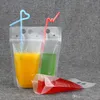 500ML Clear Drink Pouches Bag con cannuccia richiudibile Zipper Heavy Duty tenuto in mano traslucido stand-up sacchetti di plastica Borse per bere