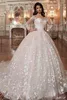 Dubai Árabe bordado Lace lantejoulas vestido de baile vestidos de casamento lindo mangas compridas Sheer tripulação decote Igreja vestidos de noiva AL3325