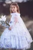 Flower Girl Dresses for Weeding White Lace with Cope Jewel Neck Floor Length Beautiful Appliqued Beaded Dress Girls Formal Pageant Gowns