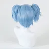 Vicwig Assassination Classroom Shiota Nagisa Cosplay Wig Blue Short Ponytail Hair Syntetic Anime Wig with Bangs