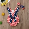 Baby Girl Clothes Stars Striped Girls Rompers Headband Set Backless Toddler Jumpsuits 4th of July Infant Clothes Summer Baby Clothing DW3633