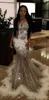 Sexig Sparkly Silver Sequined White Feather Mermaid Evening Dresses Wear Sequins Sweetheart Sheer Sweep Train Party Dress Formal Prom Crows