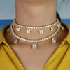 Heart arrow cz Tenniskette mit Tropf CZ Schmetterlingsmitch Charme 32 + 10 cm Choker Halsketten Euro ausgegeben Bling Multilayer Frauen Schmuck