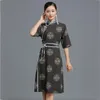 Verão impressa mulheres retro manto cheongsam mongol vestido Qipao tradicional nacional roupas meia manga clássico traje étnico oriental