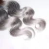 Top Ombre 1B / Grijs Twee Toon Peruaanse Virgin Vmae Grijs Menselijk Haar Extensions Weave Body Wave 3 Haarbundels Weven
