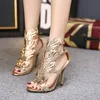 Summer Sandals Women Sexy 11cm High Heels Open Toe Shoes with Metal Wings Female Gladiator Sandals Fashion Hollow Shoes