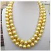 35" HUGE 11-12MM NATURAL SOUTH SEA GENUINE GOLDEN PEARL NECKLACE 14K GOLD CLASP