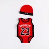 Baby babyjongen designer kleding romper jongen meisje basketbal print korte mouw romper met hoed baby klim 100% katoen romper schattig