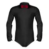 Feeshow Mens Long Sleeve Zipper Romper Tuxedo Shirt Camisas Hombre Solid Color Soft Smooth Latin Modern Dance Shirt with Bowtie224z