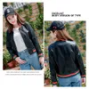 Moda-Hort Jaqueta Mulheres Preto Bomber Jaqueta De Couro De Couro Redondo Pescoço Básico Casacos Beisebol Uniforme Outerwear Sueter