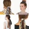 Women Girl Elastic Hairbands Scrunchie Streamer Accessories Scrunchies leopard print Chiffon Turban Ponytail Holder Hair Ties 50pcs F506B