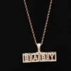 14K Gold Baby Block Custom Litery Wisiorek Kombinacja Litery Nazwa Wisiorek z 24-calową liną Naszyjniki Cyrkon Biżuteria