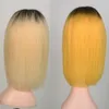 613 Blond Short Bob Lace Frontal Human Hair Wig För Kvinnor Brasiliansk Indisk Virgin Human Hair Ombre Färg 10-20 tum