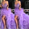 2019 Abiti da ballo viola Abiti Hi-Lo Quinceanera Dubai Arabo Luxury Cathedral Train Sweet Girl 16 Dress Masquerade Ball Gown