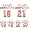 15pcs / set lettre Joyeux anniversaire or rose Foil ballons + Numéro hélium Balloon18th 21 30 Célébration 50e 60e 40e anniversaire du Parti Sup