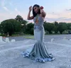 Mermaid Black Girls Prom Kleider Juwel Neck Spitze Applikat billige sexy Rückenlose formelle Kleiderkleider Robe de Soiree Plus Size