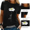 Kvinnors Blomma Tryckt Top Round Neck Kortärmad T-shirt Sommar Top Loose T-shirt Crew Neck Tops