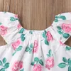 2PCS Toddler Kids Baby Girls clothes Flower short sleeve Clothes Outfit T-shirt Tops+ hole Denim Shorts Set clothes
