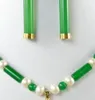 ювелирные изделия Шарм зеленый/-белый жемчуг ожерелье нефрита кулон серьги set18K позолоченные часы Оптовая продажа кварцевые камень CZ клинья